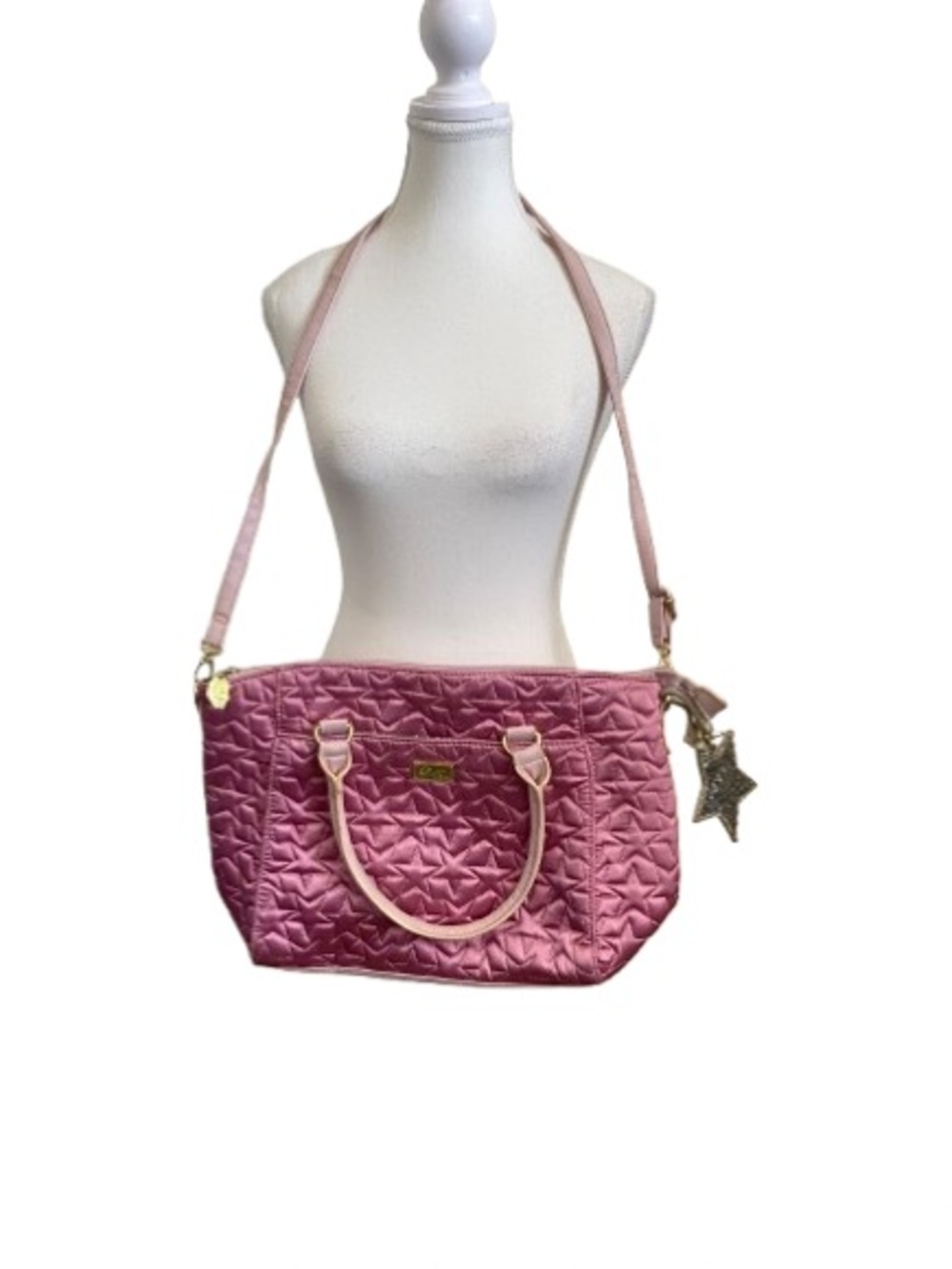 Betsey Johnson Pink Quilted Star Tote Bag Crossbody Charm